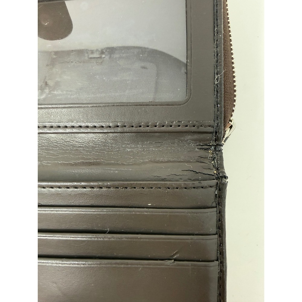 Coach Signature C Brown Tan Monogram Striped Accordion Zip Long Wallet - Picture 13 of 16